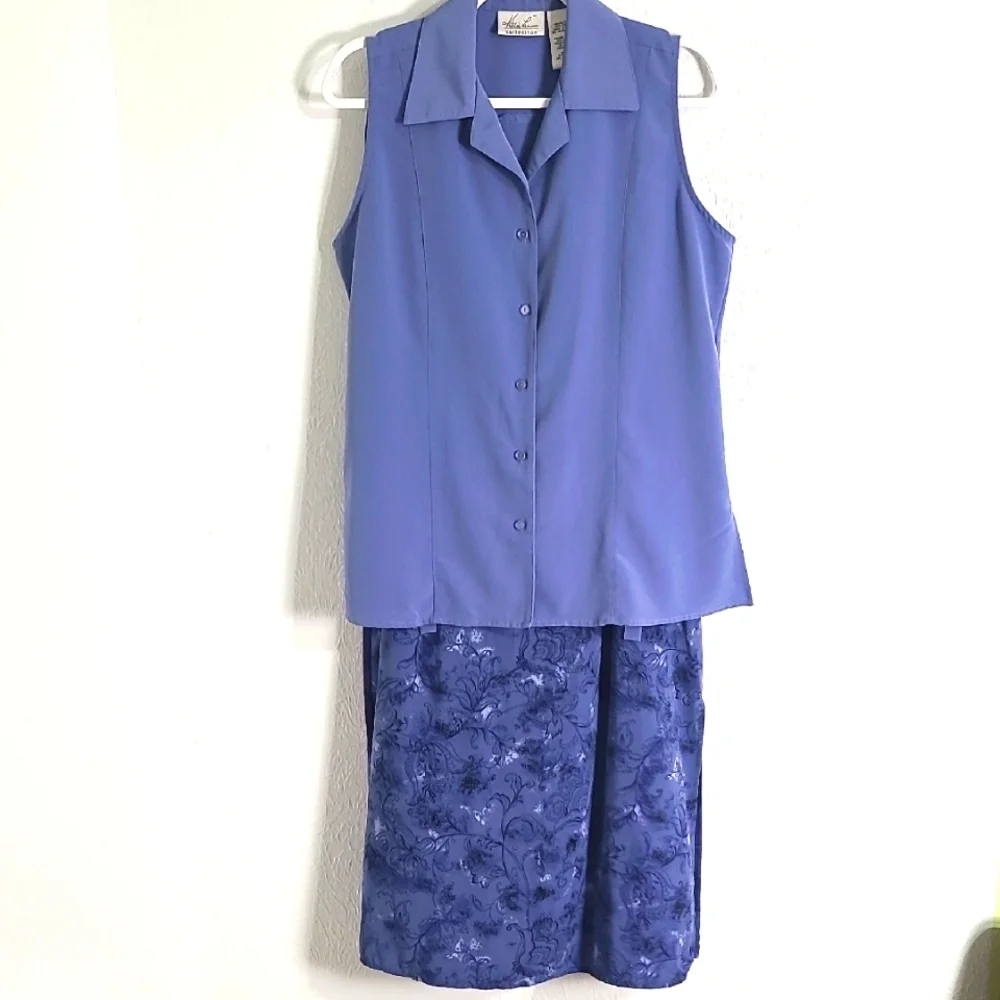 Kathie Lee Collection Blue Sleeveless Top & Blue Print Maxi-Skirt-Large Skirt 14